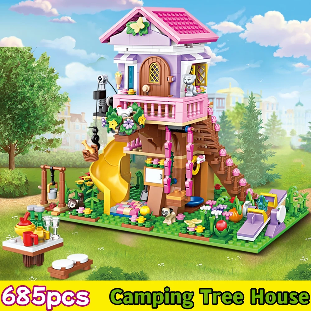 Conjunto de construção de arquitetura 3d floresta animal villa criativa moc blocos diy modelo de vista de rua presente educacional para crianças