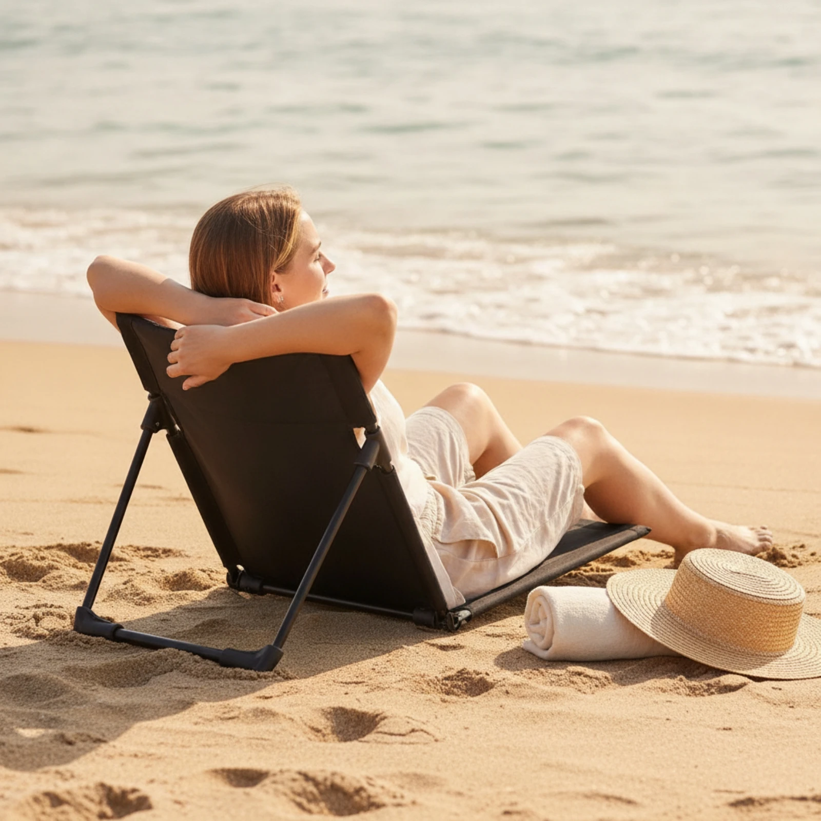 Folding Lounge Chair with Storage Bag Lightweight Portable Floor Chair Foldable Low-to-the-Ground for Campers, Camping, Beach