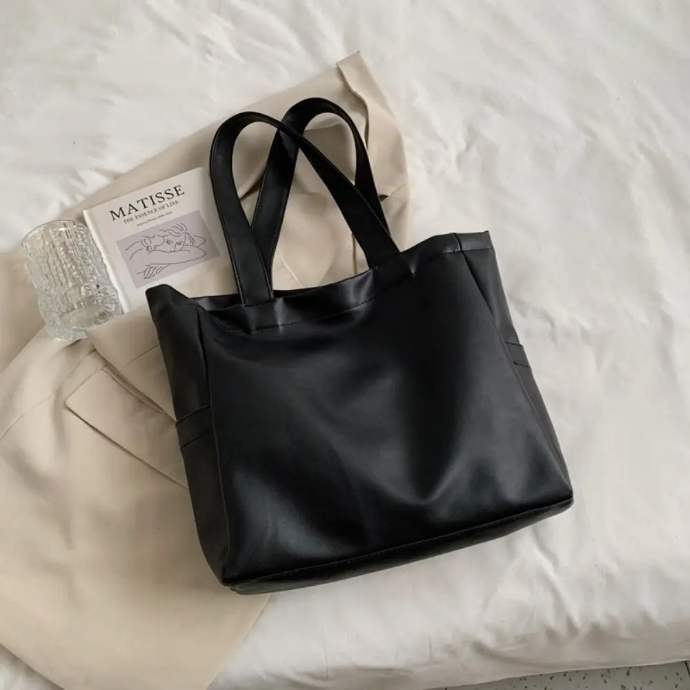 자석 버클 PU 가죽 토트백 단색 세로형 사각 휴대용 숄더백 편안한 손잡이 다용도