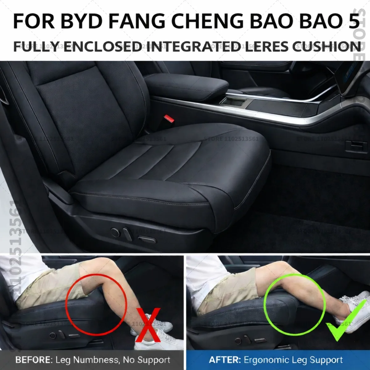 For BYD Fang Cheng Bao Bao 5 Car Seat Leg Support Extension Seat Cover Memory Foam Extender Cushion Interior Accessories