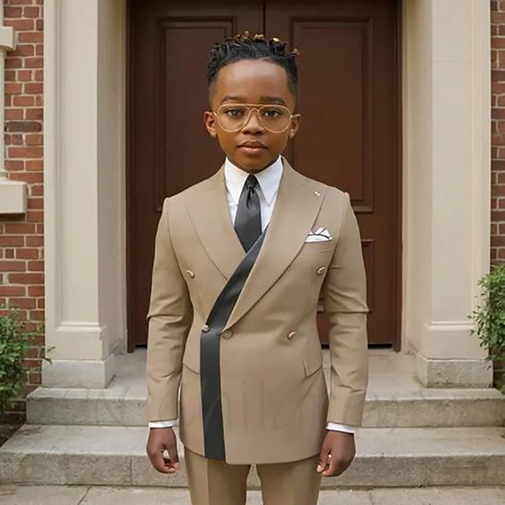 

Детский костюм для мальчика, свадебный комплект из двух предметов, элегантный, с острым лацканом, приталенный, для дня рождения, вечеринки, стильная детская одежда, пиджак и брюки