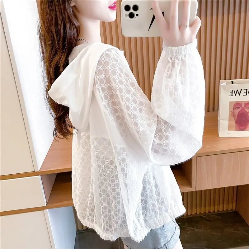 2023 Spring and Autumn Women\'s New Fashion Hooded Sun Protection Clothing Thin Loose Relaxed Comfortable Versatile Top