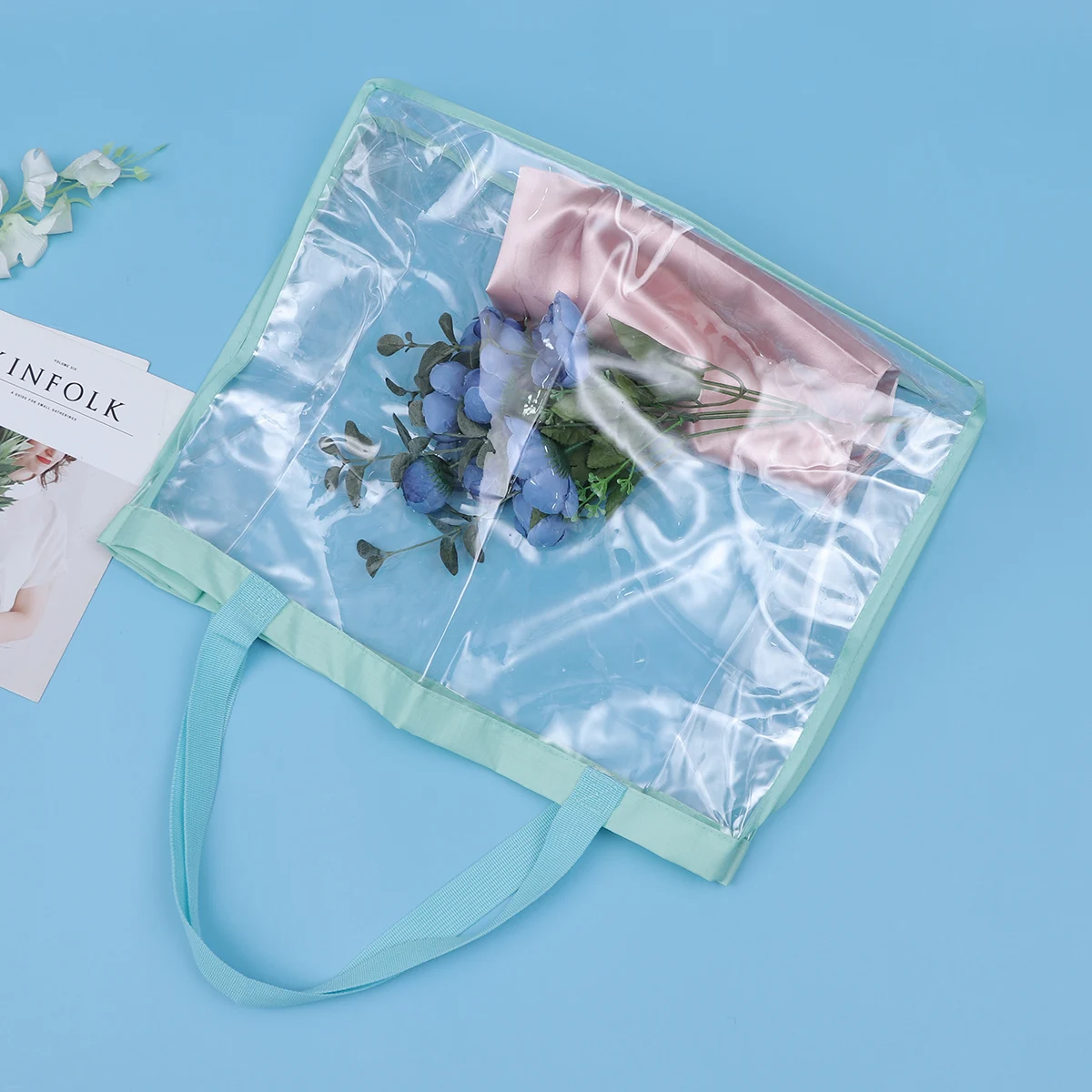 

Waterproof PVC Shopping Reusable Grocery Storage Beach Travel Shoulder Bag Large Capacity Plastic Handheld Bag for Food Fruits