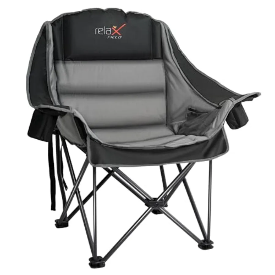 

Oversized Camping Chair Portable Folding Padded Camp Chairs with Side Pocket Cup Holder Heavy Duty Support 500LBS Outdoor Loung