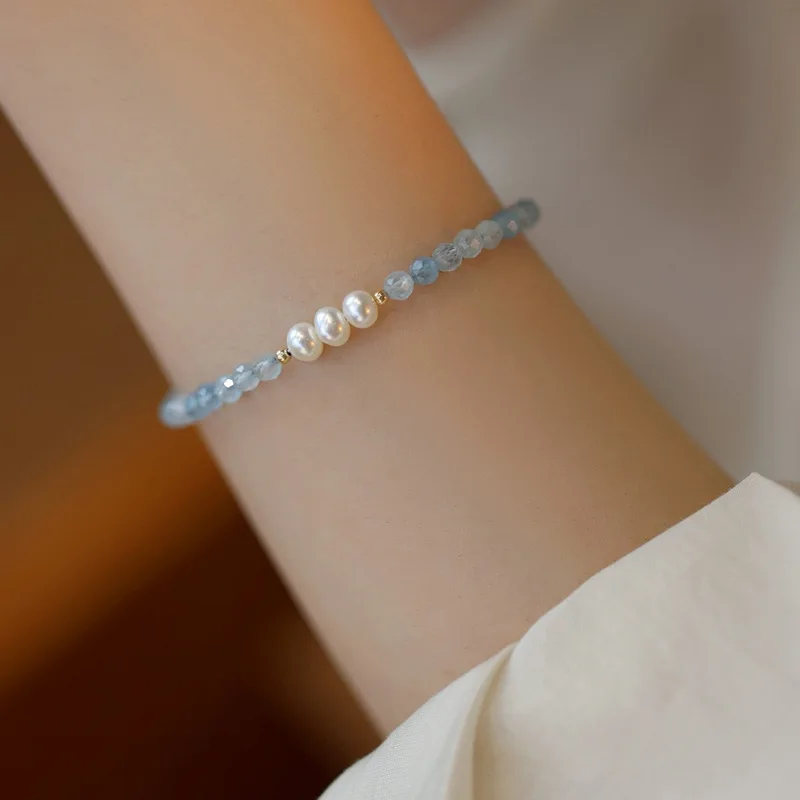 Neuankömmling trend ige natürliche Süßwasser perle blau Kristall 14 Karat Gold gefüllt Damen Perlen Kette Armband Schmuck für Frauen Geschenk – Detail 4