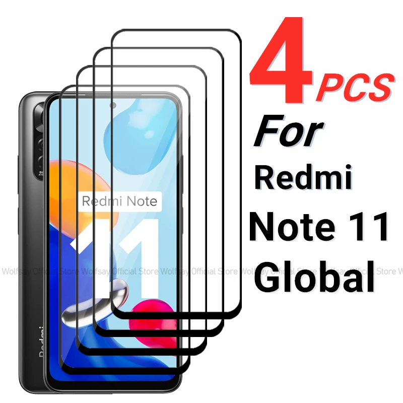 2/4 Uds vidrio templado para Xiaomi Redmi Note 11 Protector de pantalla Xiaomi Redmi Note 11 película de cubierta de pegamento completo Xiaomi Redmi Note 11