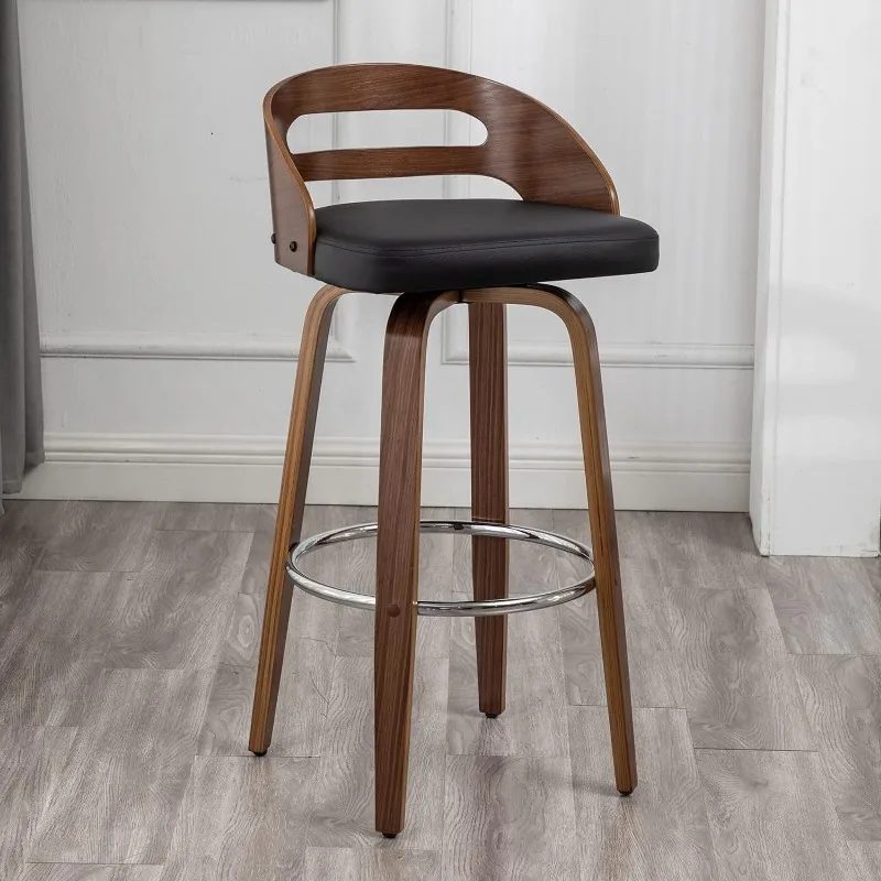 Bar Stools Set of 2, Swivel Bar Height Stools with Low Back, Wood Bar Chairs with Soft Cushion Seat, 24.6-Inch Seat Height