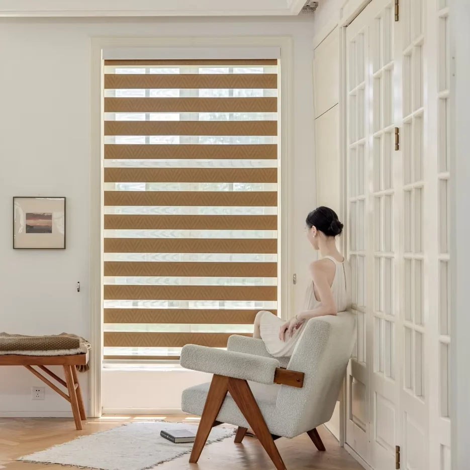 

Custom MadeSunroad Warranty Day Night Smart Automated Blackout Double Layer Fabric Window Blinds Shades Zebra Blinds For House