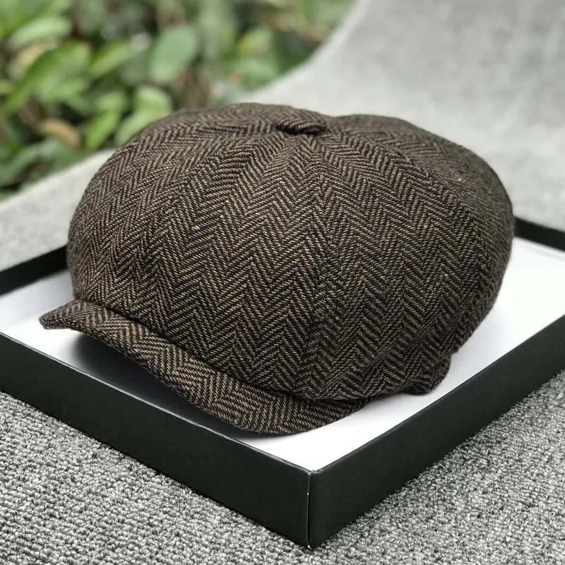 2023 New Striped Octagon Hat Unisex Spring Autumn Wool Soft Newsboy Hat British Vintage Duck Tongue Beret Fashion Painters Hat