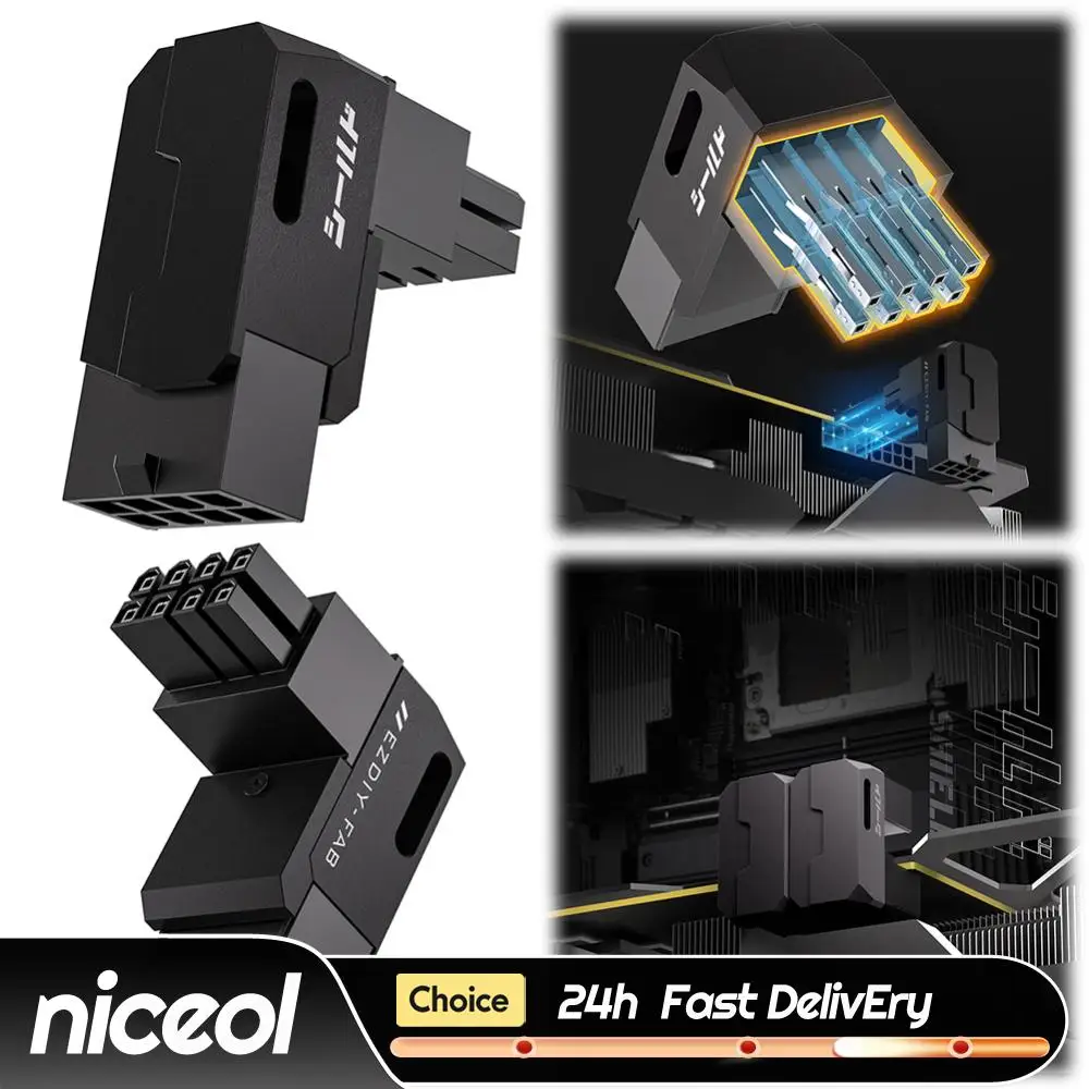 8-Pin PCIe GPU Power Adapter 90-Degree Angled Connector Power Interfaces Steering Head for Desktop PC Graphics Card