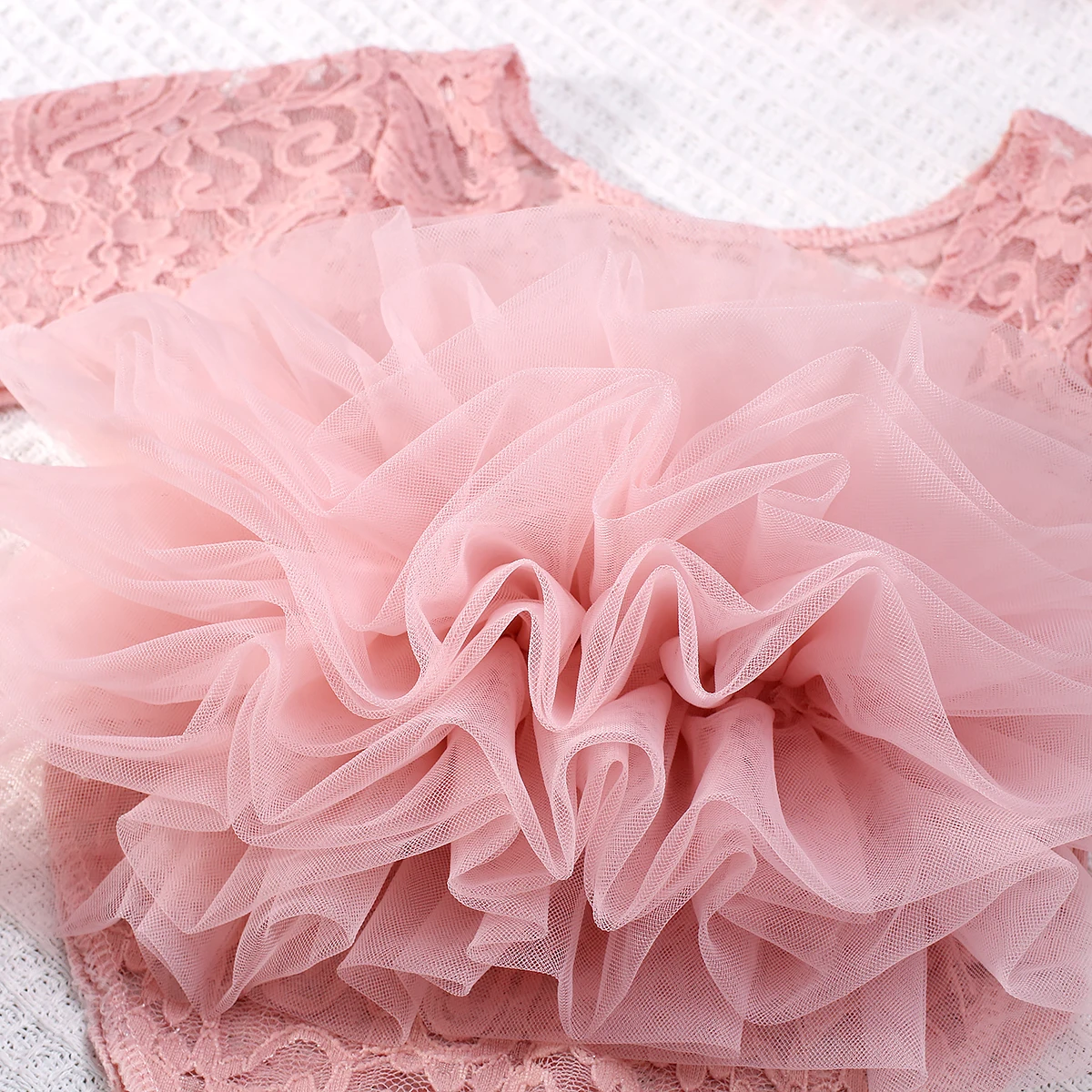 Ylsteed 2-teiliges Set, staubiger rosa Spitzen-Strampler für Neugeborene für Fotoshootings, flauschige Mesh-Spitzen-Fotografie-Outfits mit Stirnband – Detail 6