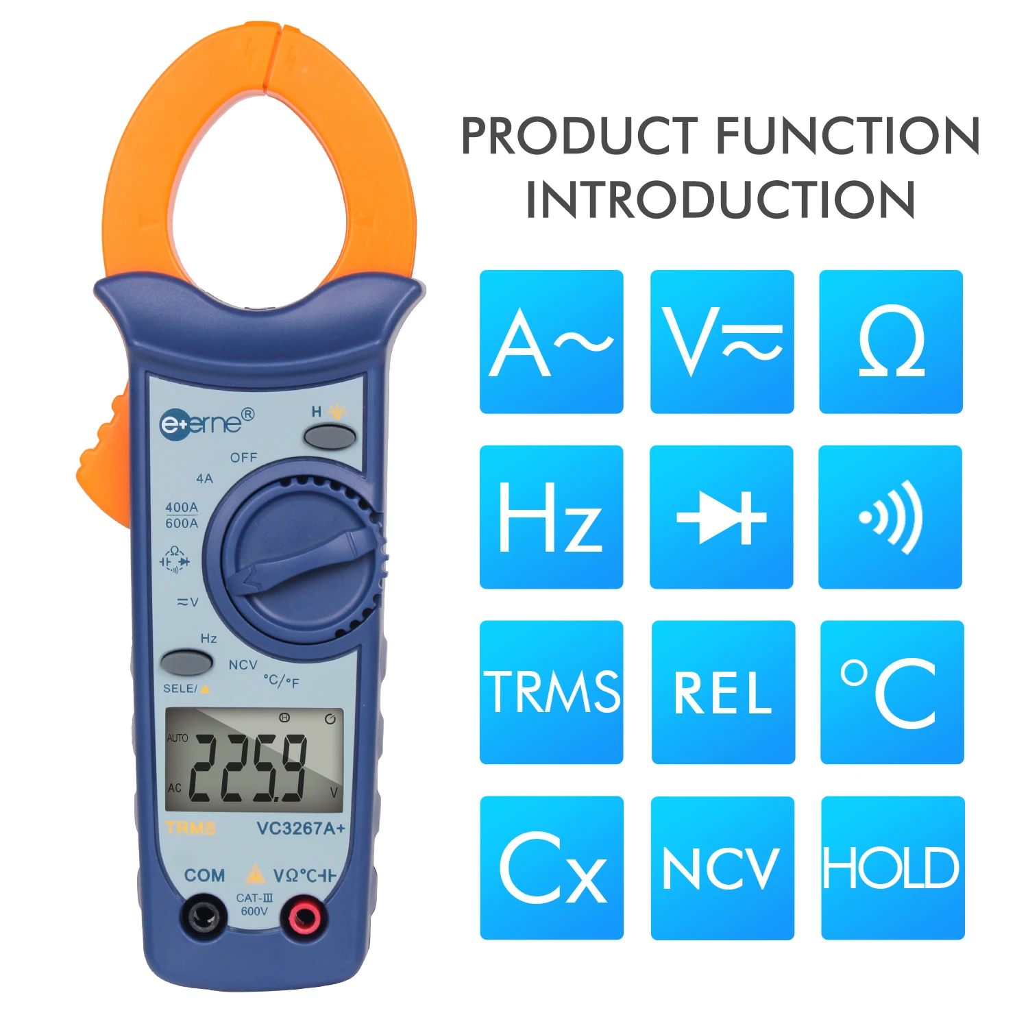 VC3267+ VC3267A+ Auto Range Resistance Continuity 5MHz Frequency Tester Current Clamp Meter Large Capacitance NCV Digital AC/DC