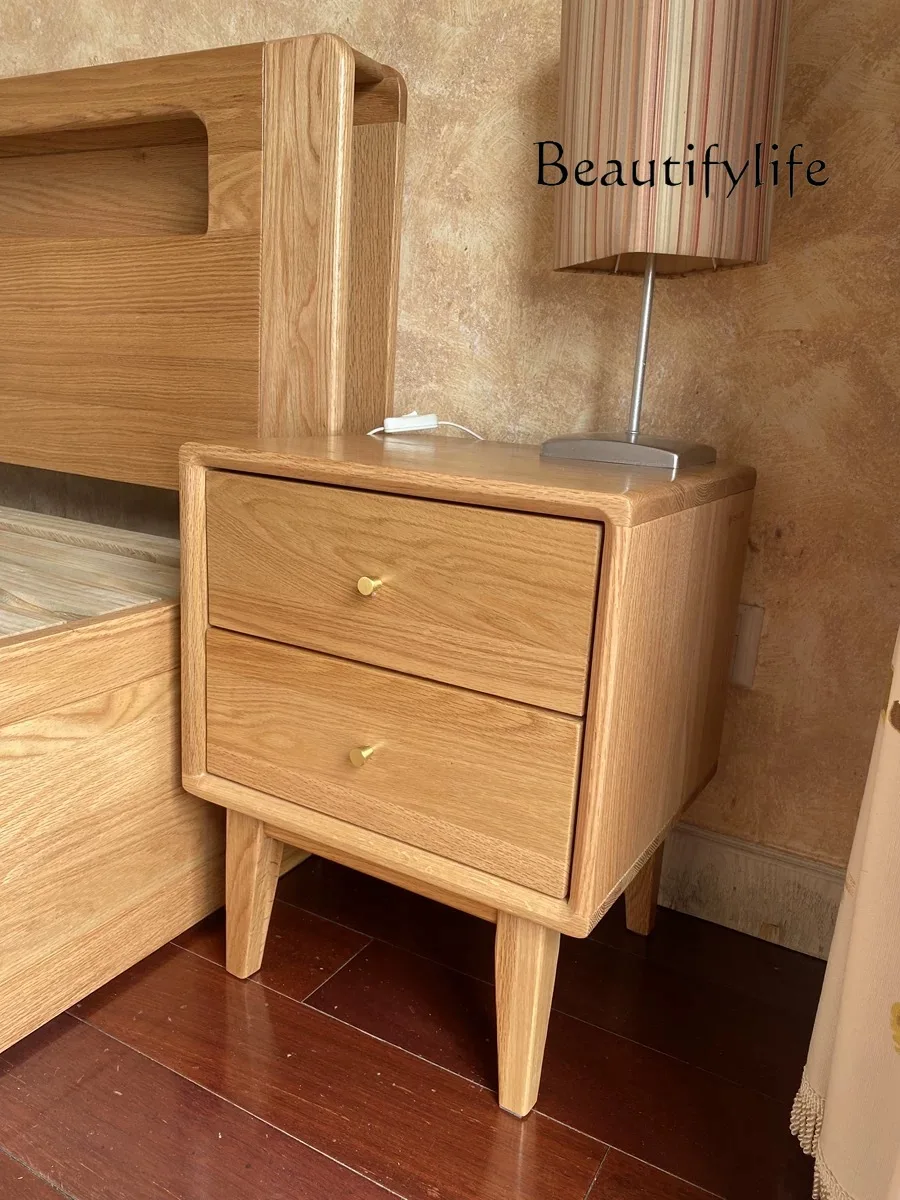 Storage Solid Wood Bedside Cabinet Modern Minimalist Oak Bedside Cabinet Nordic Bedroom Log Locker