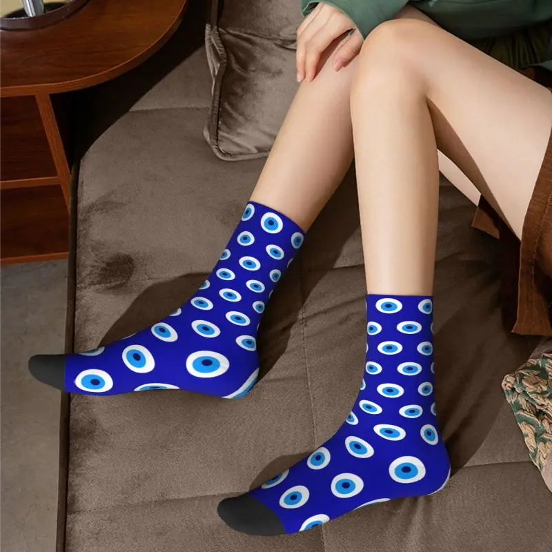 Nazar Evil Eye Protection Symbol Dress Socks for Men Women Warm Fashion Amulet Turkish Crew Socks