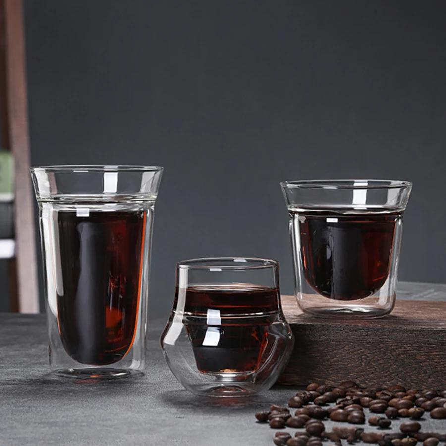 2pcs Double-layer Glass Cup Set Espresso Coffee Cup Anti-scalding Brandy Wine Shot Glass Teacup Clear Mug 120/180/280ml