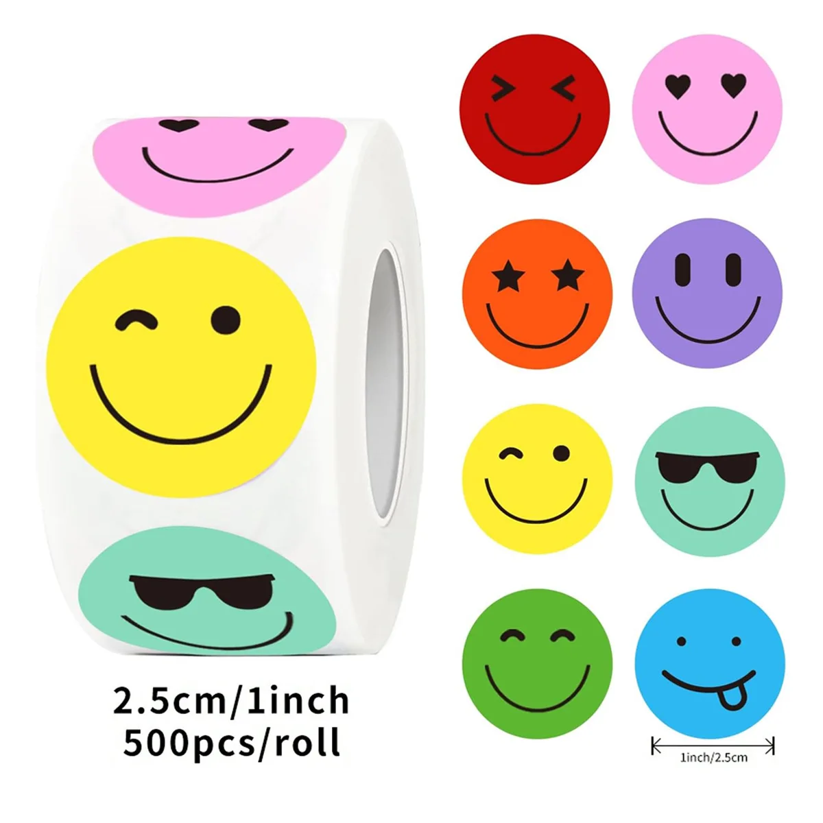 JCAC 500pcs/roll Cute Funny Face Stickers, Cartoon Smiley Reward Decals, DIY Journal Emotion Planner Seals, Self-Adhesive Labels