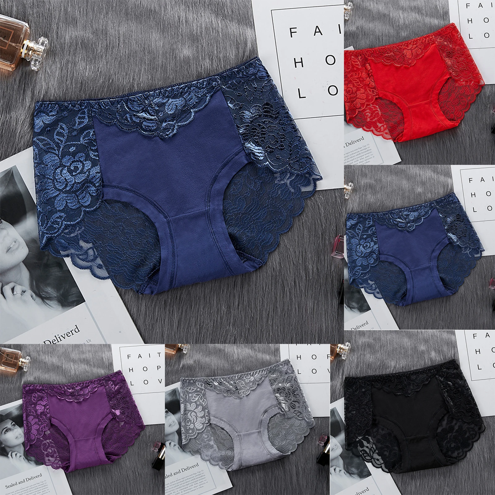 Women Trendy Sexy Underpants Casual Solid Color Lace Design Lace Underwear Female Daily Soft Comfortable Breathable Panties