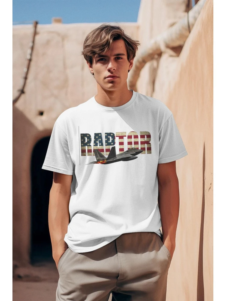 

F22 Raptor Jet Fighter Plane Us Flag Pilot T-Shirt Summer Crew neck 100%Cotton Short Sleeve printed men's T-Shirt Gitf .
