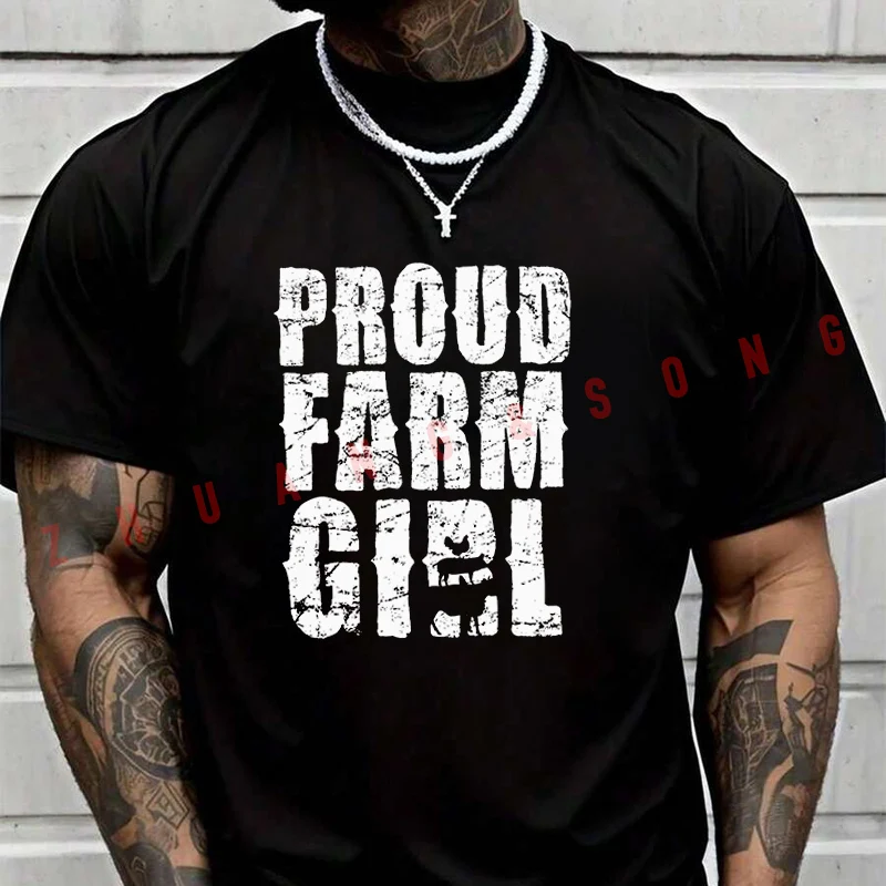 

Футболка с графическим рисунком «Proud Farm Girl», мужская брендовая футболка, мужские летние футболки, повседневные футболки высокого качества с круглым вырезом