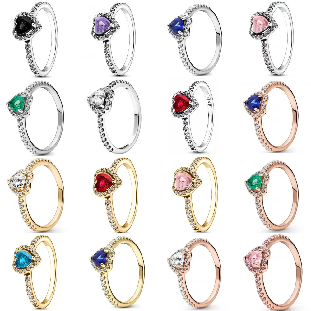 2025 New 925 Silver Red Pink, Purple,green Heart-shaped Rings Are Suitable For Delicate For Women At Wedding Parties Jewelry
