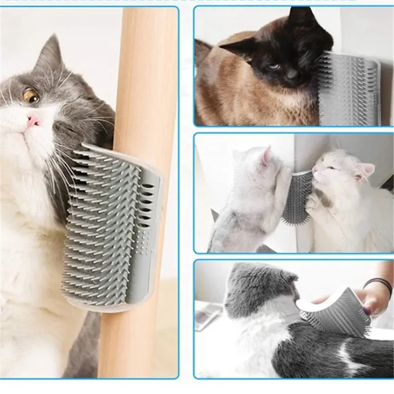 Cat Corner Brush Comb Massager for Cat Arch Plastic Scratcher Remove Hair Comb Grooming with Catnip Cat Self Cleaning Cat Supply