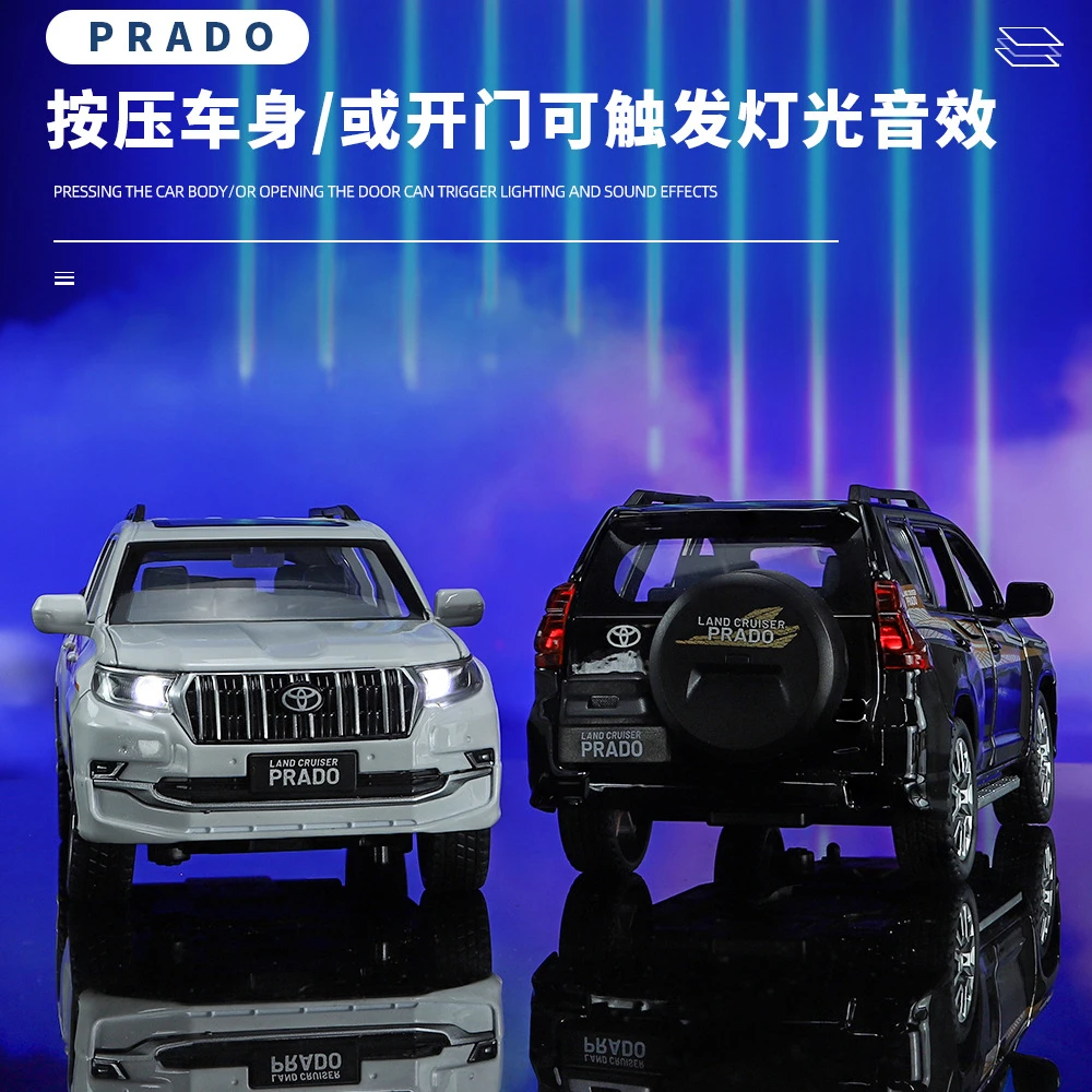 1:24 Toyota Prado simulazione di veicoli fuoristrada pressofuso in lega di metallo modello di auto Sound Light Pull Back Collection Toy Gift