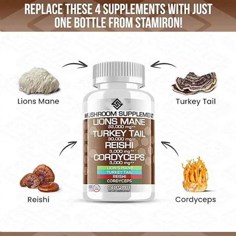 Lion Mane Supplement Turkey Tail Mushroom Capsules With Cordyceps Extract And Lingzhi Mushroom - Mushroom Gummies