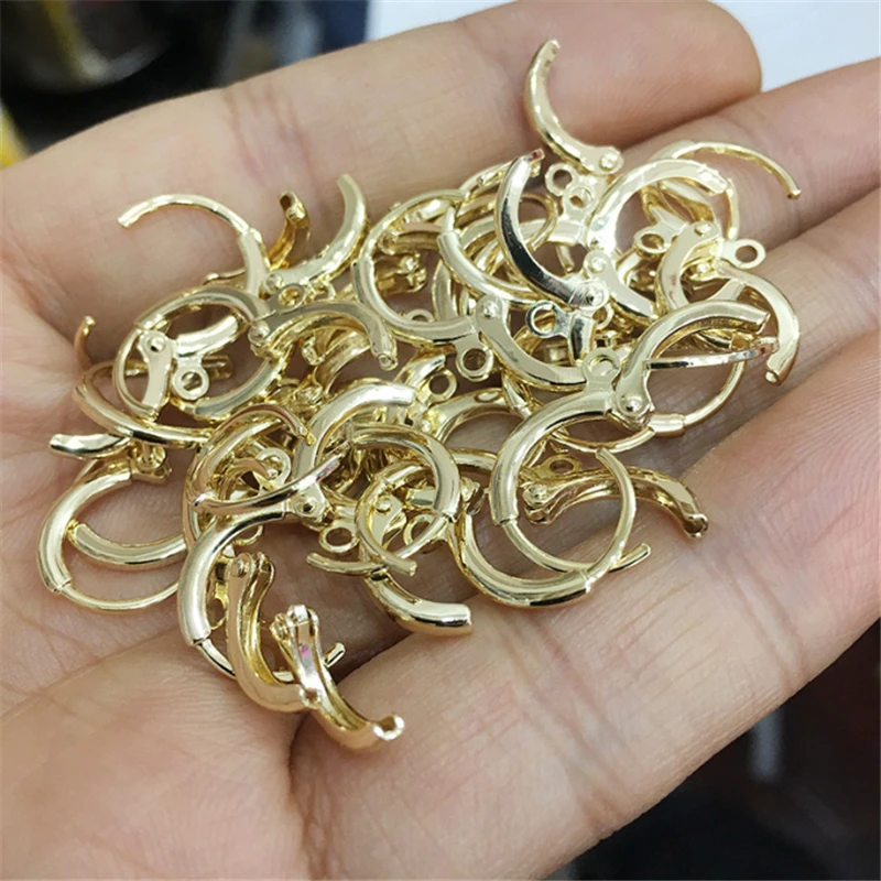 50 Pieces 14K Gold Plated Glossy Circle Ear Stud Ear Hook Connectors Diy Earrings Ornament Jewelry Findings Making Accessories