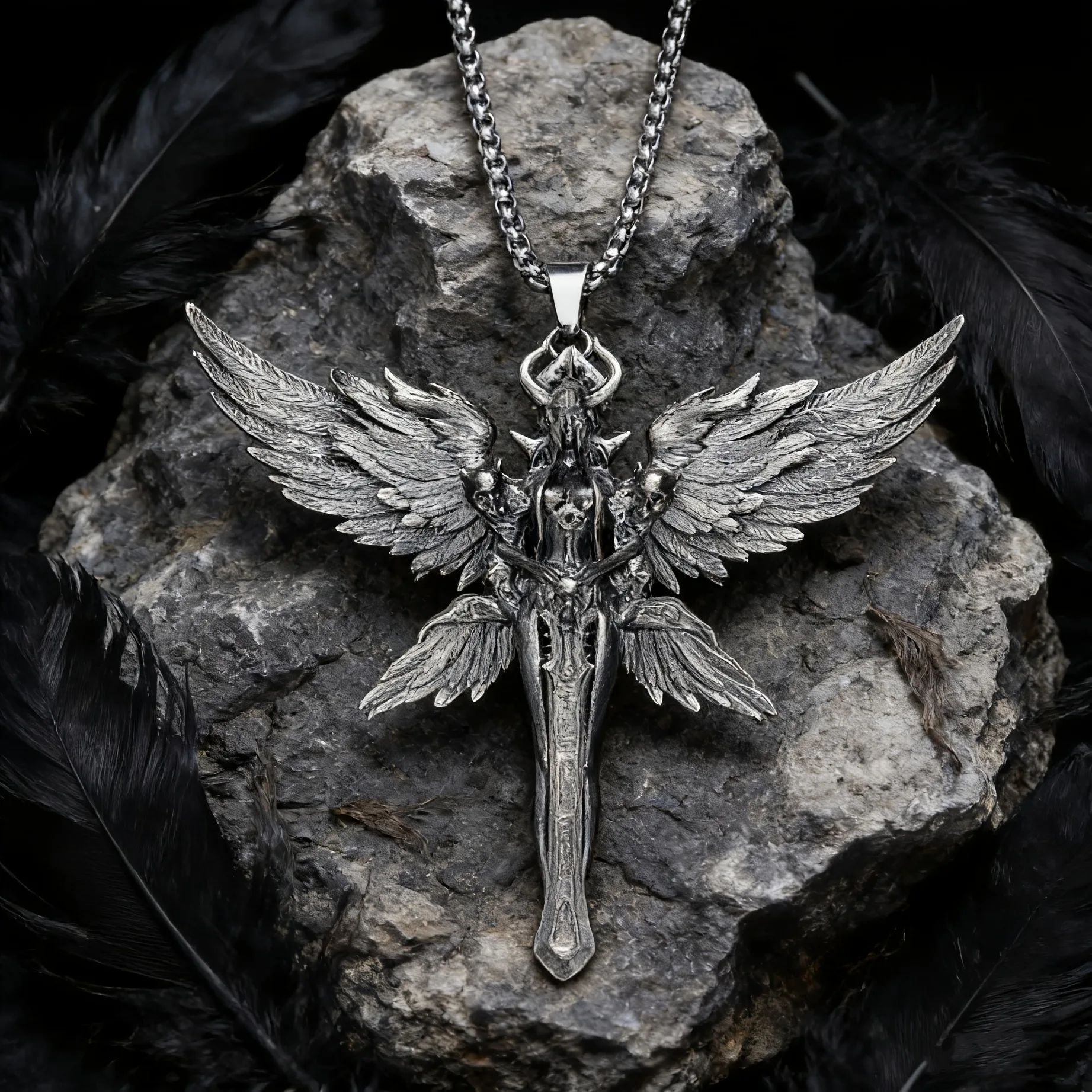 Vintage Angel Wing Sword Pendant Collar Gothic Titanium Steel Unisex Necklace Charm Retro Fashion Jewelry For Men Daily Wear