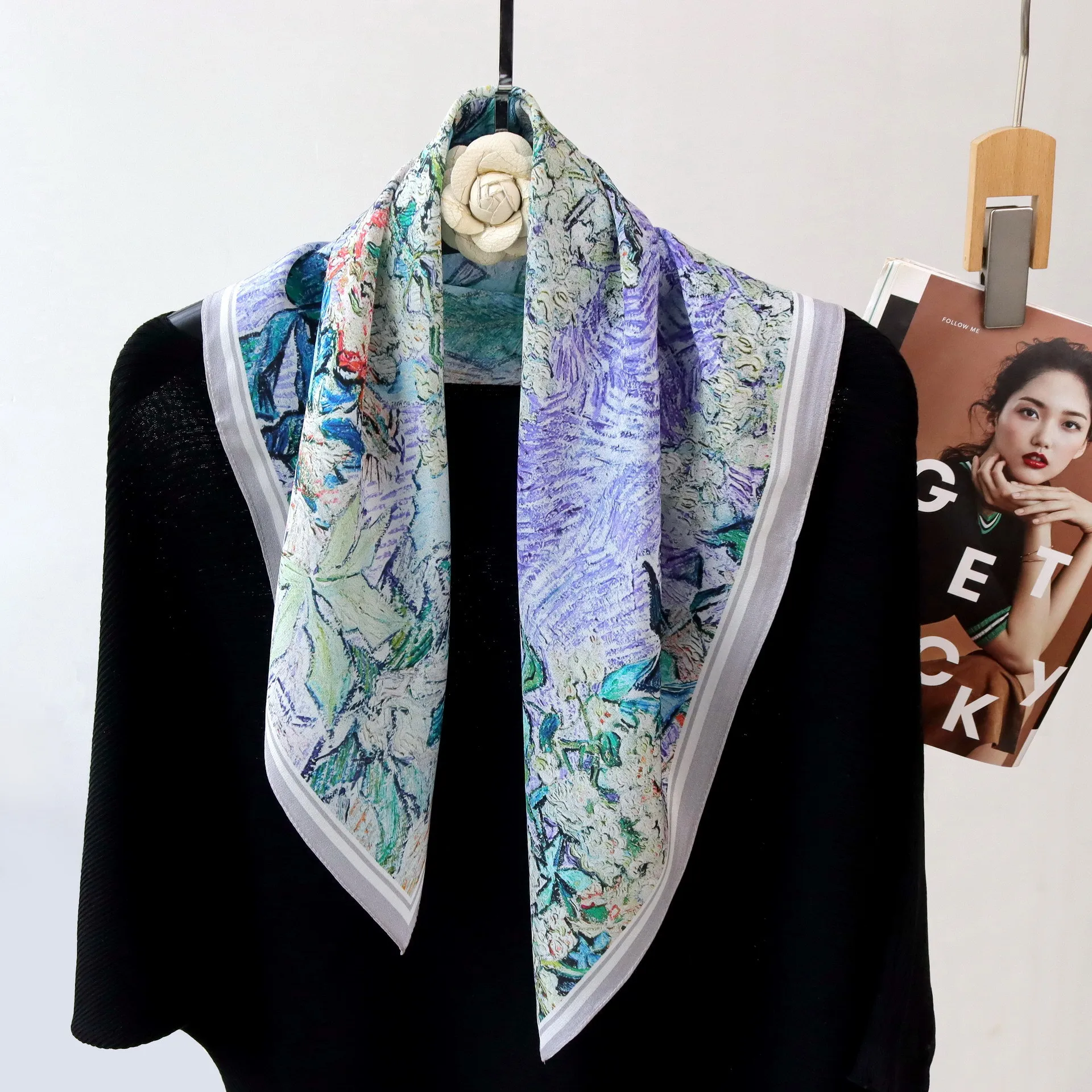 Winsleter-Women 100%Real Silk Elegant Scarf, 68*68CM Oil Painting, Mom Gifts Vintage Temperament Kerchief, 2026 Spring A62416CC