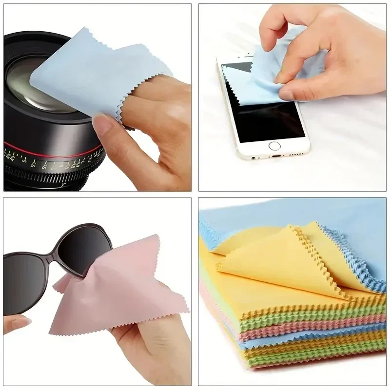 200pcs Solid Color Portable Square Ultrafine Fiber Soft Microfiber Clean Glasses Cloths Delicate Surfaces Screens Camera Lenses