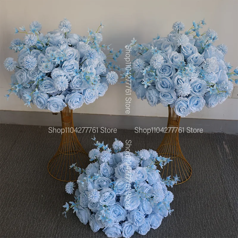 Hochzeitsdekoration: Blumen-Centerpiece, hellblaue künstliche Rosenblumenkugel, Kranz, luxuriös für Zeremonie, Empfang, Tischdekoration, Event-Hintergrund – Detail 5
