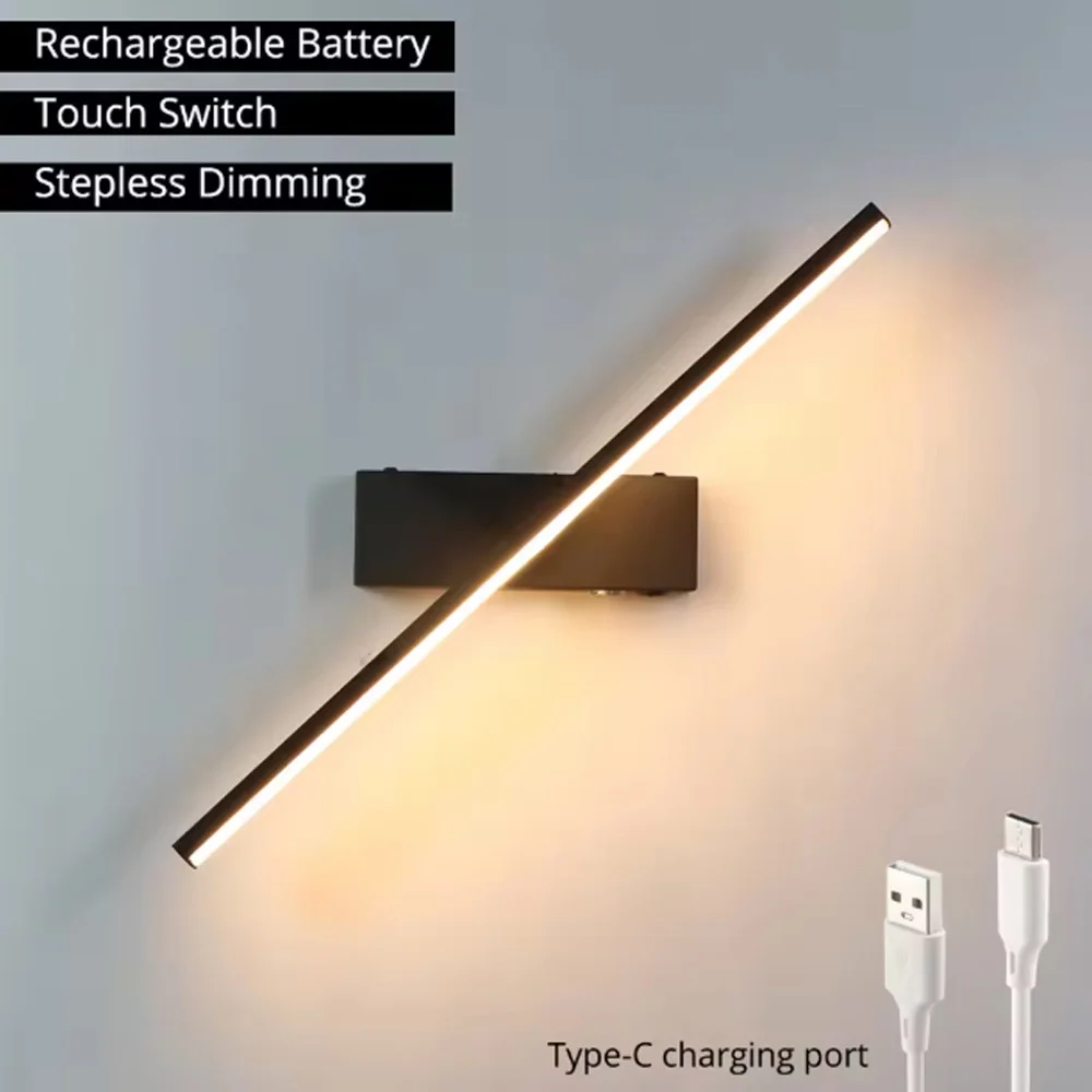 Modern 330° Rotatable LED Wall Light With Touch Switch Dimming Rechargeable Battery Bedroom Bedside Wall Lamp Light fixture