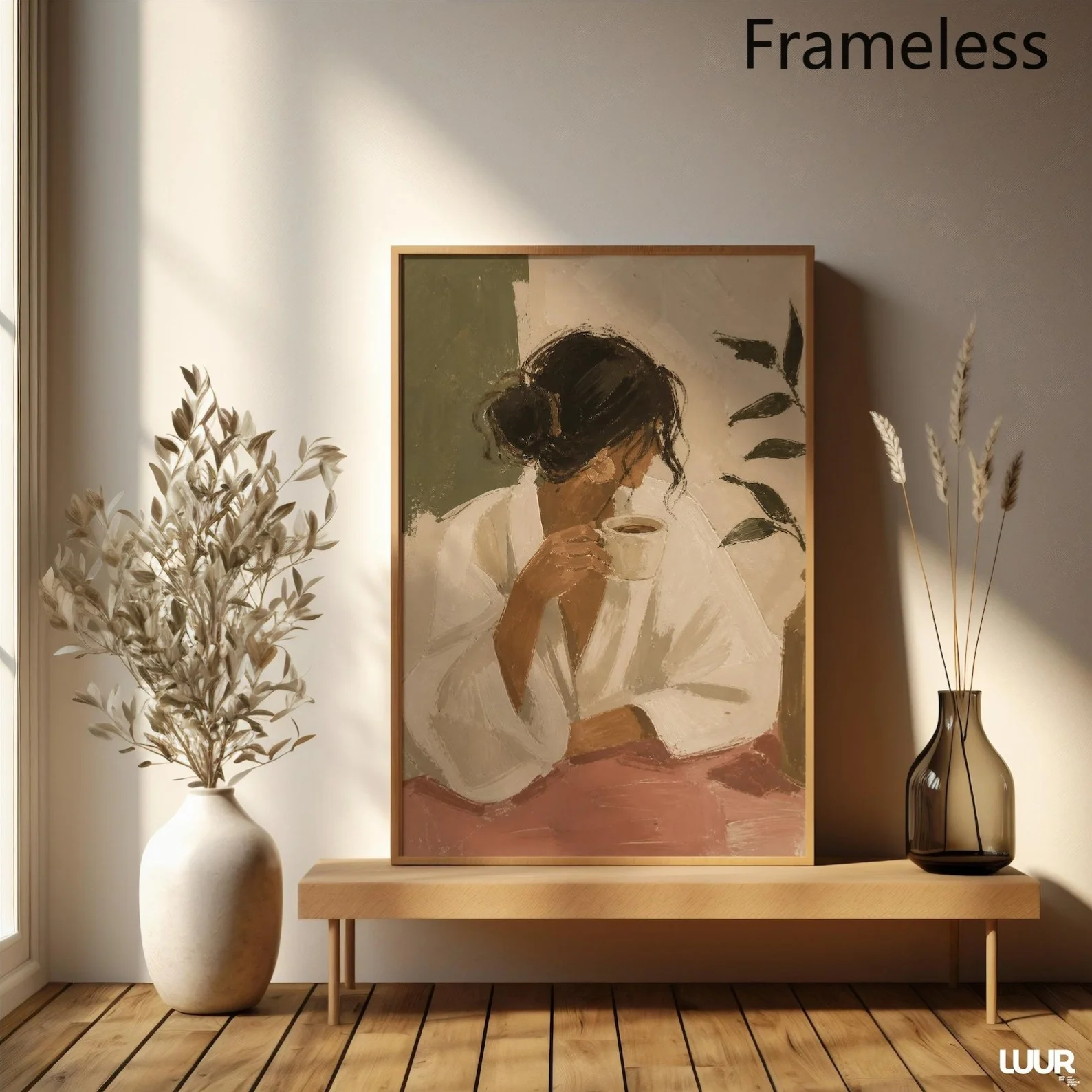 2D Flat, 2D Flat 1pc Woman Coffee Moment Wall Art, Neutral Abstract Portrait, Minimalist Painting Print, Aesthetic Female Ill