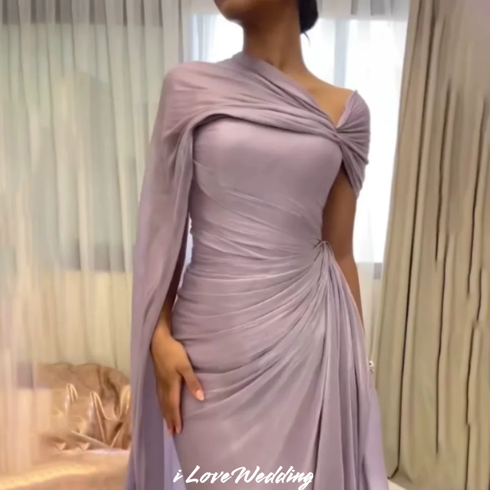 Robe de bal violette en Satin plissé, asymétrique épaule dénudée, style sirène, dos ouvert, fermeture éclair, robe de soirée de mariage, Slim, minimaliste, personnalisée, 2025