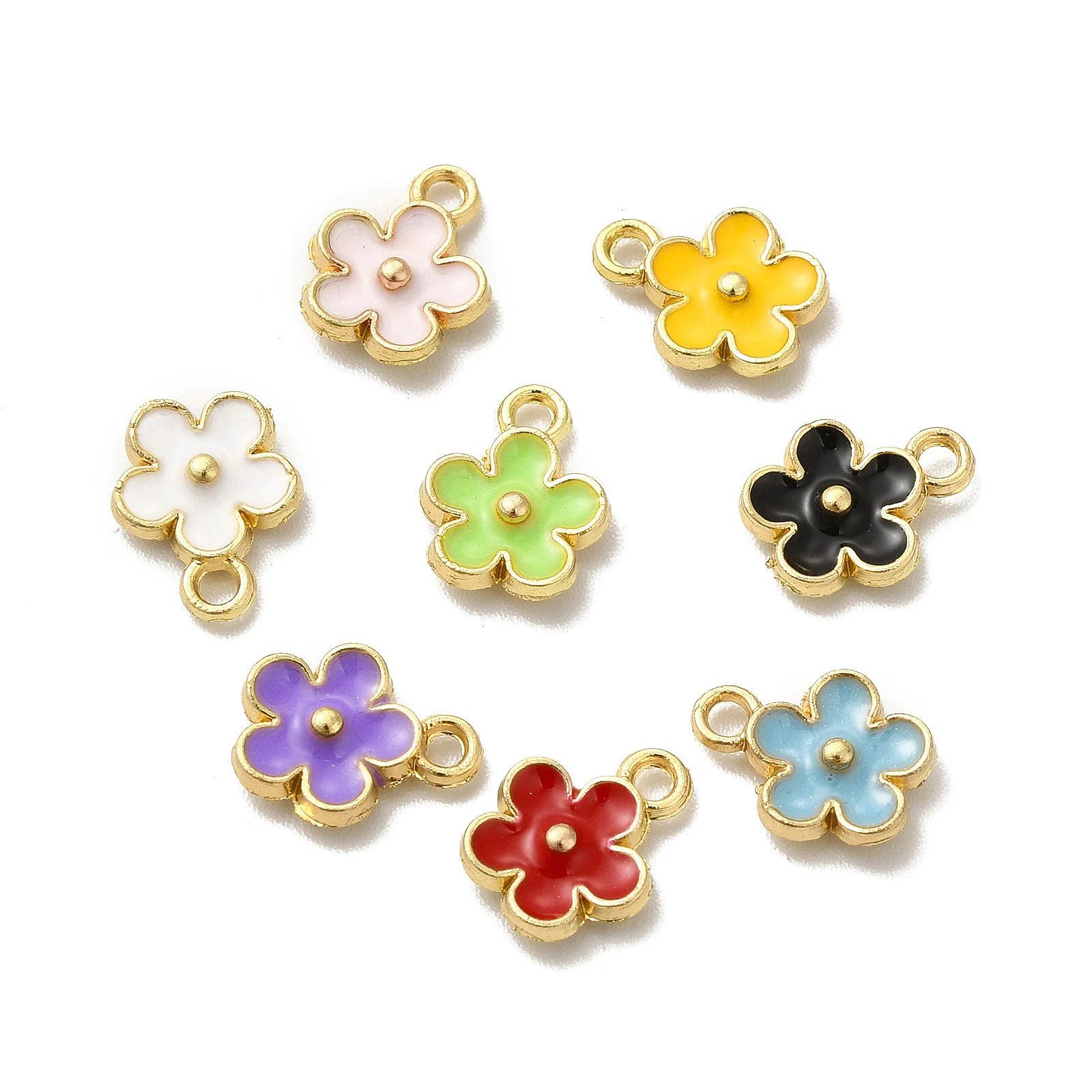 

100pcs Alloy Enamel Pandants Light Gold Flower Charm Mixed Color for Making DIY Jewelry Necklace Earring Bracelet Crafts