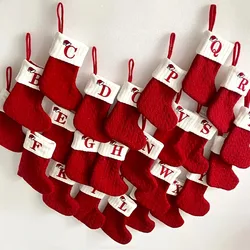 Christmas Letters Stocking Christmas Decor For Home 2024 Xmas Tree Pendant Red Gift Snowflake Socks Christmas Party Decors 2025