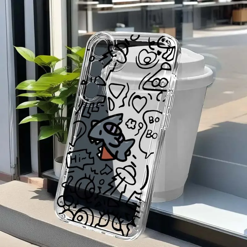 

Cat Shark Cartoon Line Popular Phone Case For Samsung A73 A72 A71 A55 A54 A53 A52 A51 A36 A25 A15 A14 A05s 5G Transparent