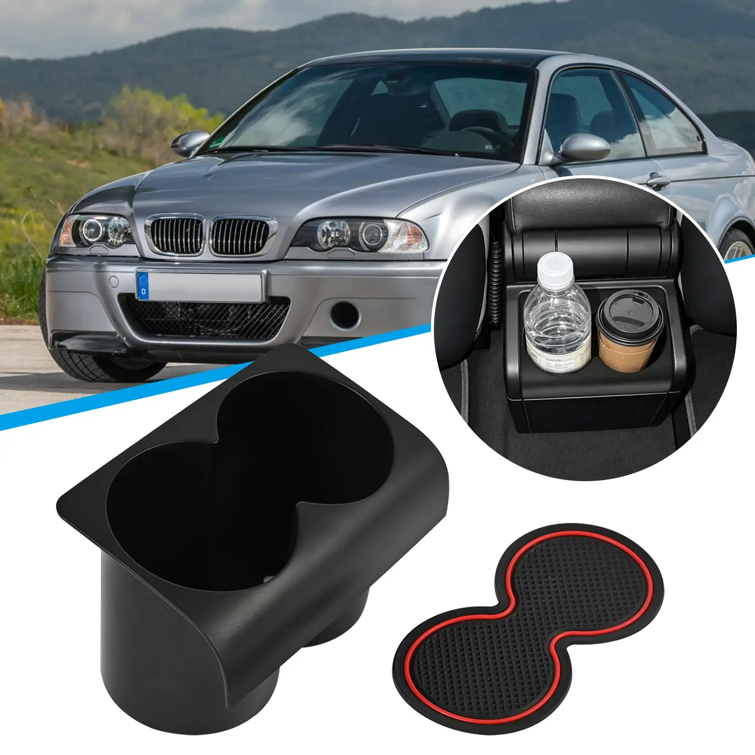Car Rear Ashtray Silicone Dual Cup Holder Insert Center Console For BMW E46 Sedan Coupe Touring Wagon 1999-2006