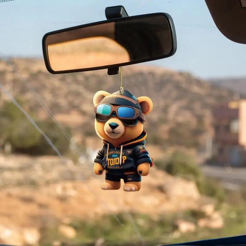 Bear Car Rear View Ornaments Automotive Rear View Mirror Pendant Cute Bear Car Hang Ornament Lucky Charm For Car Interior