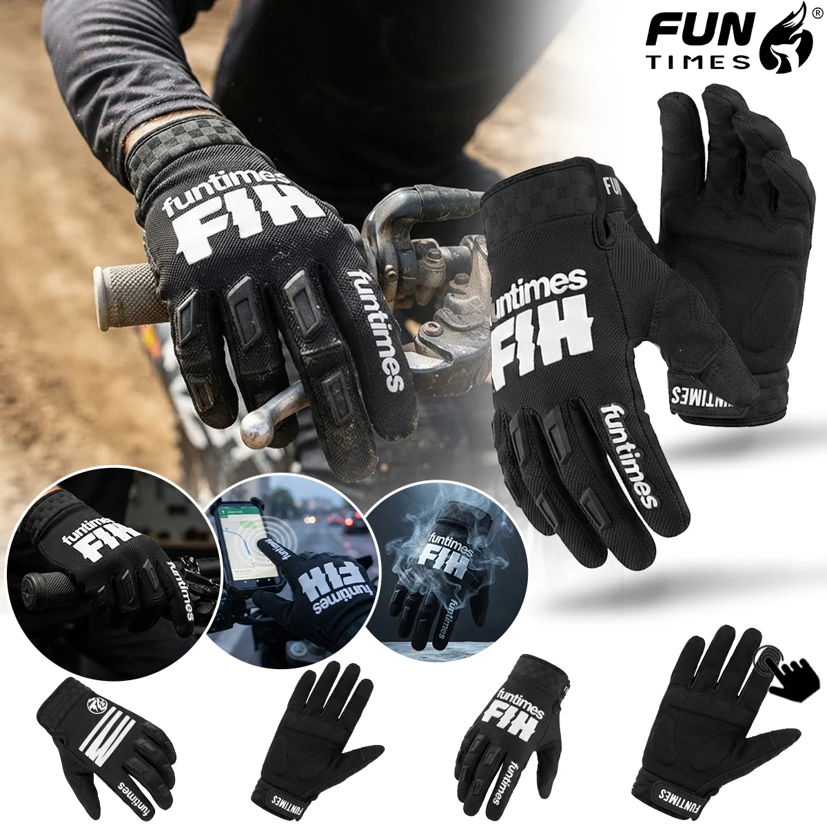 FUNTimes Cycling Gloves - Full Finger,  Running & Fitness, Black, Cycling Accessories Motorcycle Gloves
