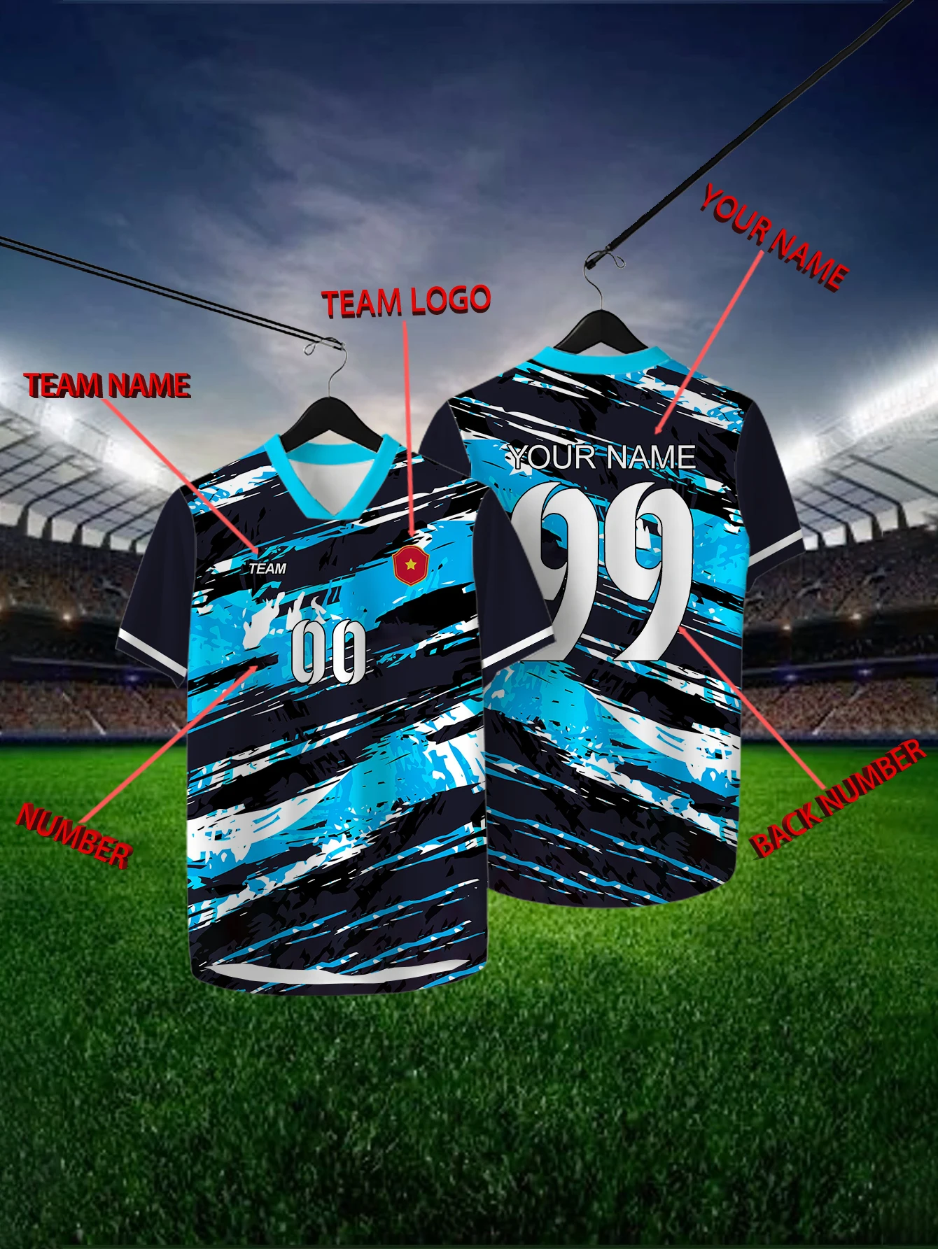 

Customized Geometric Black Short Sleeved Shirt with Team Name, Emblem, Name and Number, Outdoor Sports Short Sleeved T-shirt