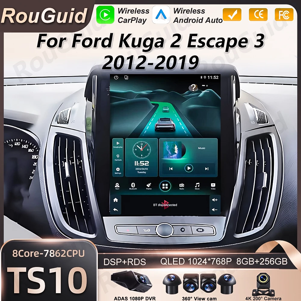 Android 16 Car Radio For Ford C-MAX Kuga 2 Escape 3 2012-2019 Multimedia Video Player Wireless Carplay BT Auto 5G Stereo DSP RSD