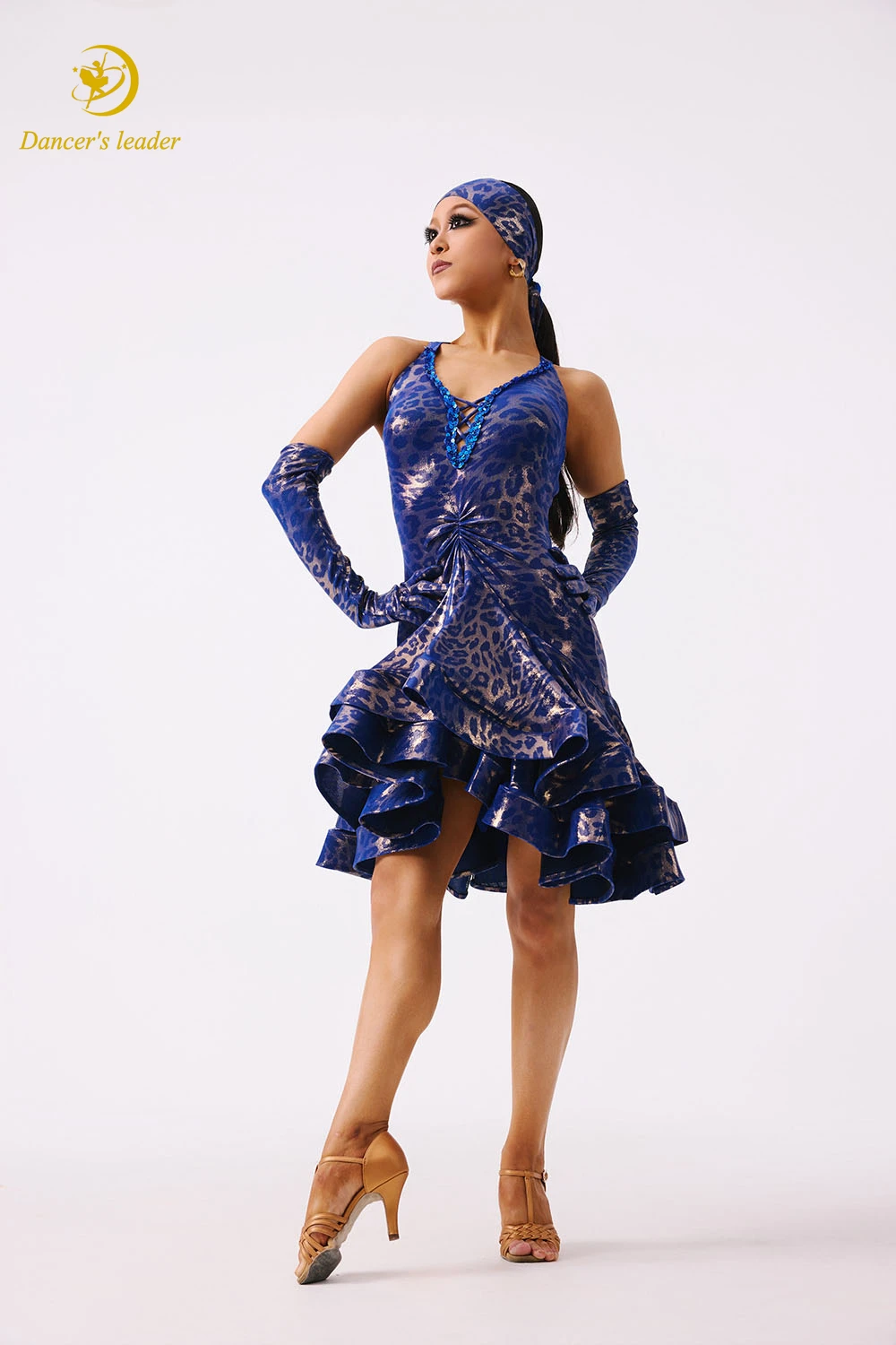 

Latin Dancer, Adult And Child, High-End Leopard Print Hot Pressed Gold, Fishbone, Cha Cha, Samba Performance Dress