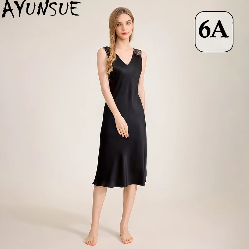

AYUNSUE 16Mm 100% Real Mulberry Silk Sleep Dresses Woman Pajama Sexy Sleepwear Fashion Night Dress for Women 2026 Summer Clothes
