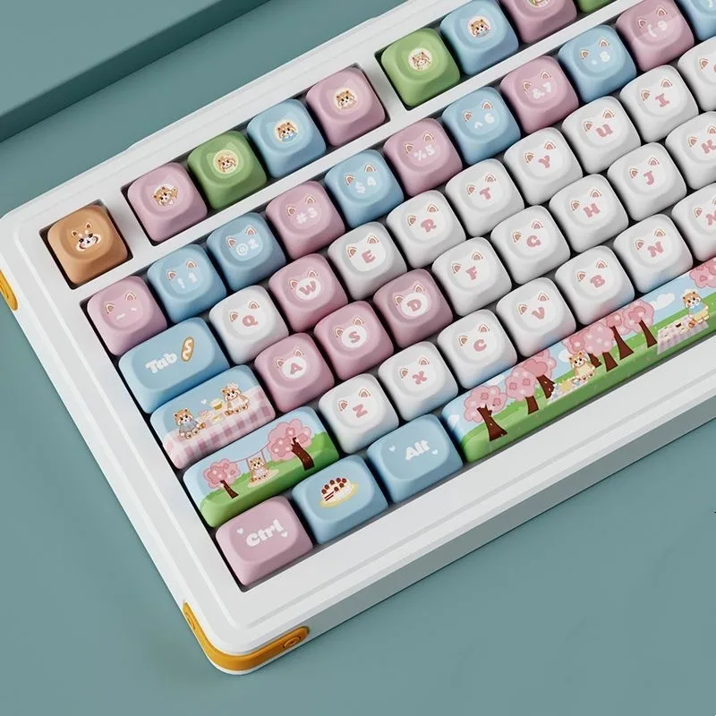 

131 keys Spring Outing Panda MOA keycaps PBT Five-Sided Sublimation Cartoon keycap Custom DIY for Cherry MX Mechanical Keyboard