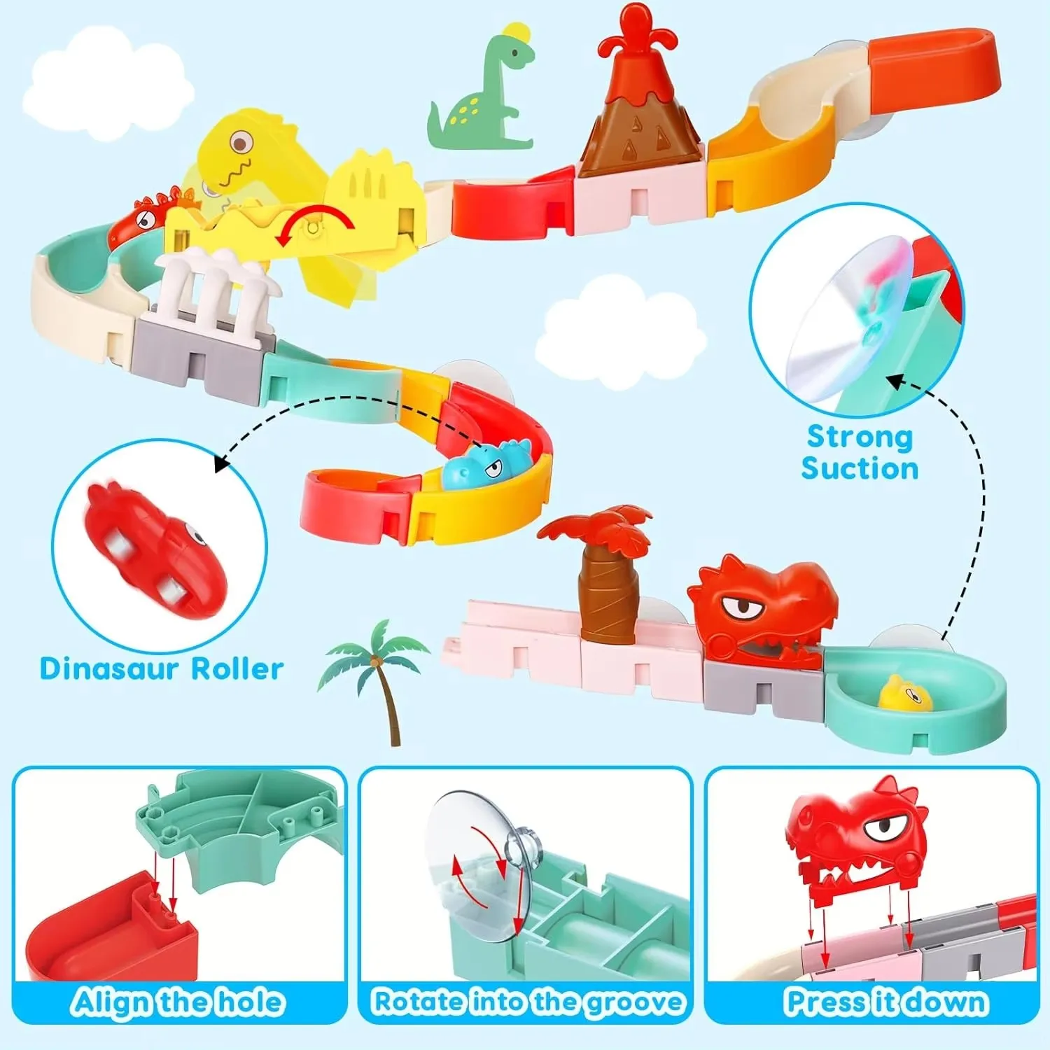 DIY Building Water Slide Tracks BaBy Bath Toys Wall Track Building Set Spray Water Toys for Kids, Outside Pool Bathtub Toys
