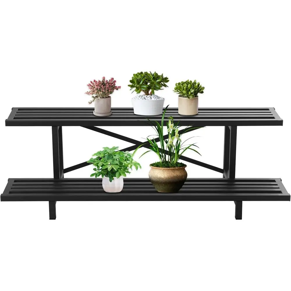 

Sturdy 2-Tier Metal Plant Stand, Heavy Duty for Potted Plants, Ideal for Indoor and Outdoor Use (L45.67 x W17.5 x H14)