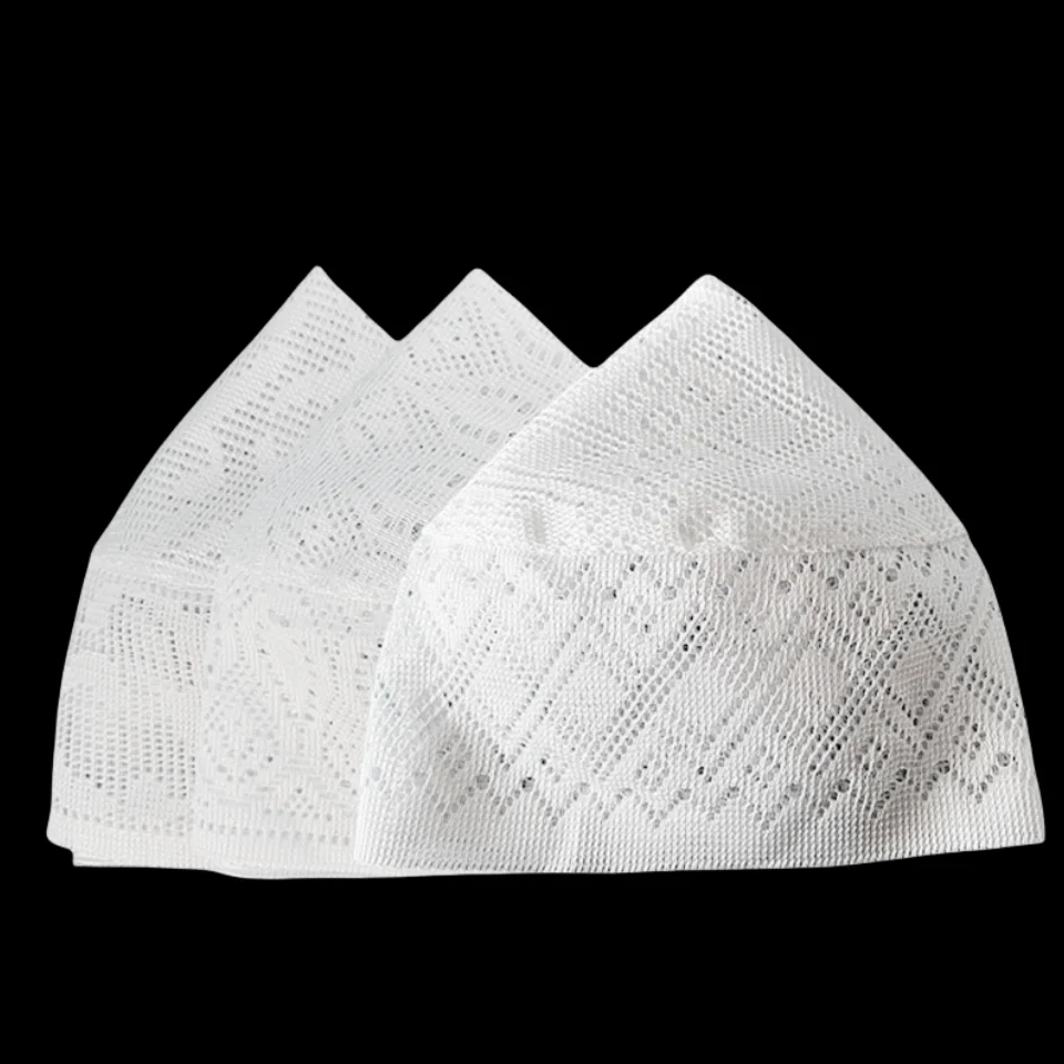 Muslim Caps For Men Clothing Freeshipping Skull Prayer Hat Flat Knitted Mesh Kufi Kippah Islamic Saudi Arabia Jewish White 0740