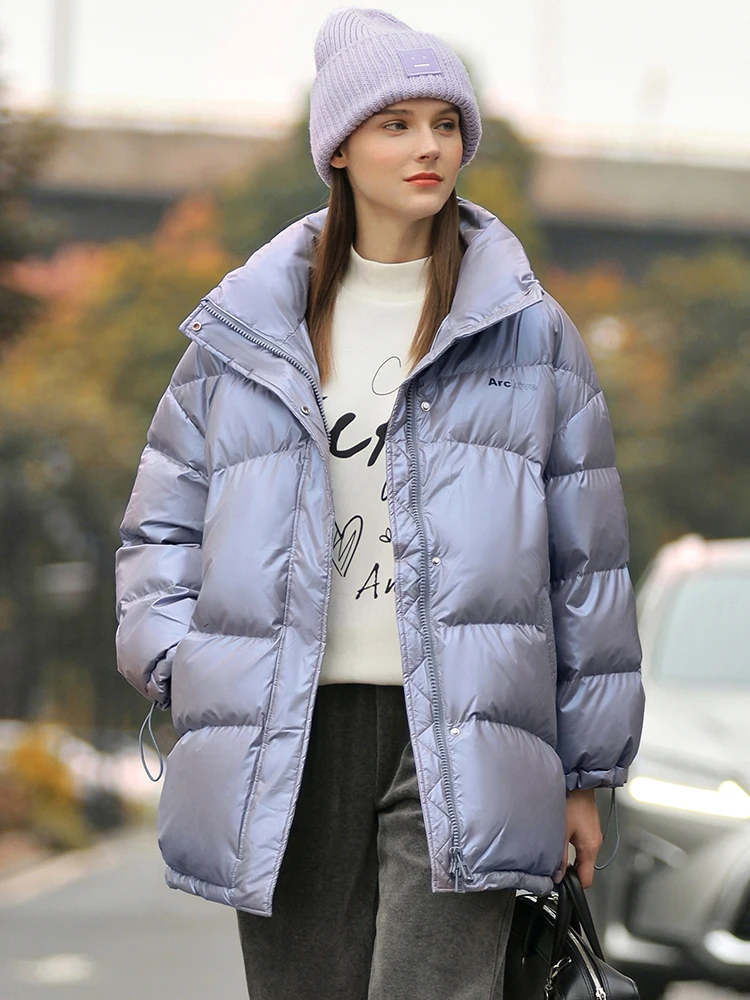 AMII Minimalism Down Jacket for Women 2022 Winter New Fashion Thicken Warm Stand Collar Solid Printing Commuter Jackets 12141235